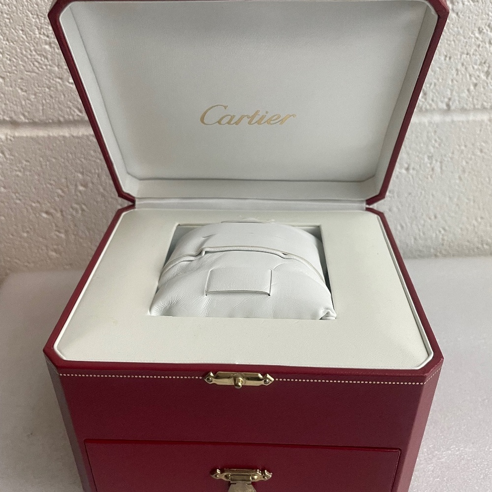 Red leather Cartier watch case